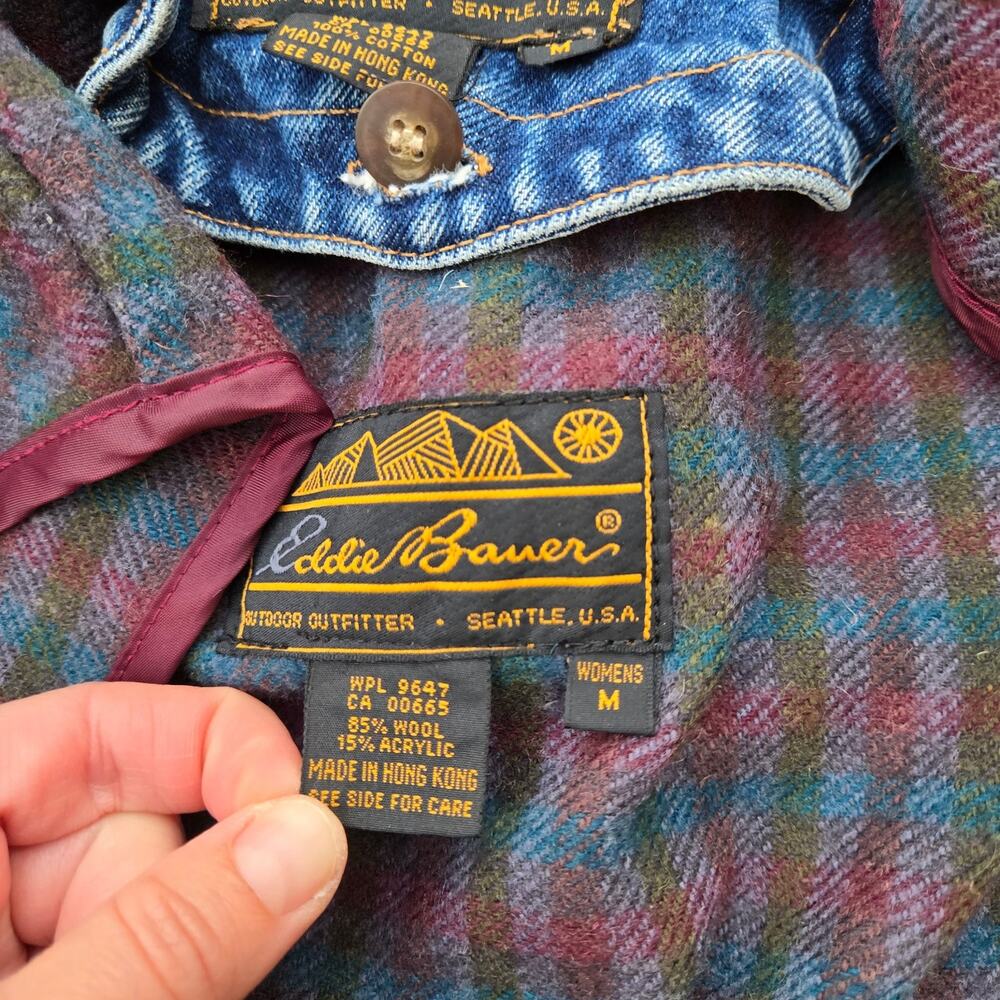Eddie Bauer Blue Denim Jacket with Tan Accents and removable flannel lining - Picture 6 of 11